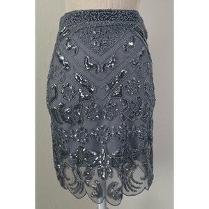 Lulus Beaded Sequin Grey Scallop Mini Skirt